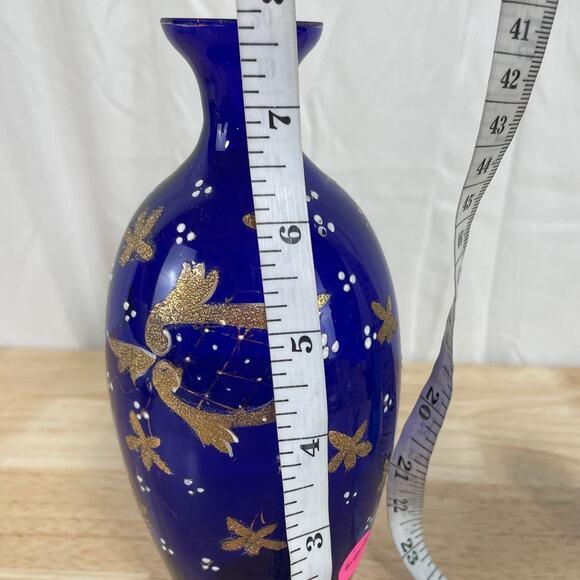Vintage Signed Moser Art Glass Cobalt Blue Vase Gold Gilt Good Condition - Picture 7 of 12